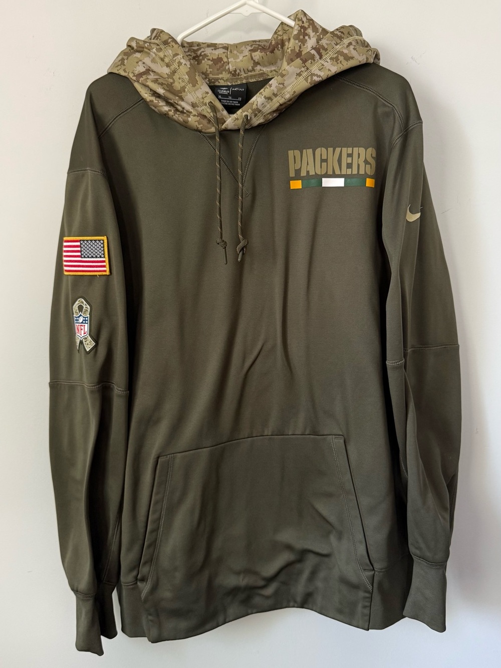 Nike Dri Fit NFL Green Bay Packers USA Military Salute To Service Hoodie XL